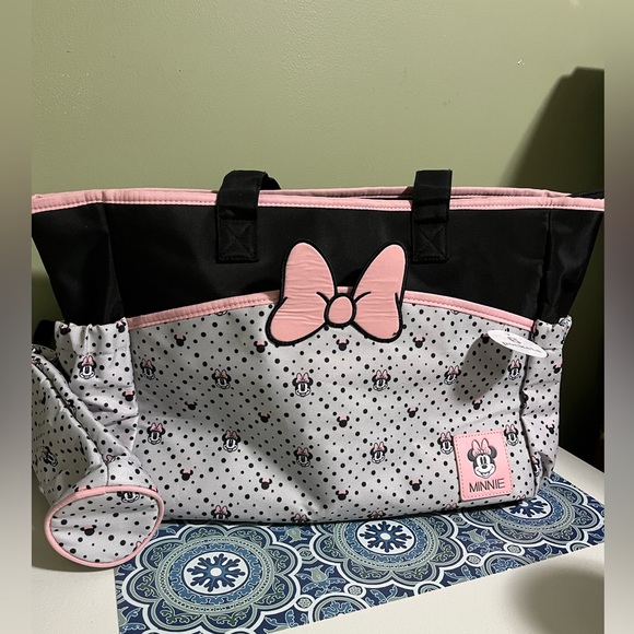 Disney Minnie Diaper Bag Tote, 17 inches, pink, grey and black - Picture 6 of 12